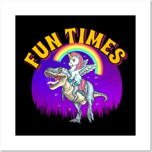 Unicorn Riding T-Rex Posters and Art